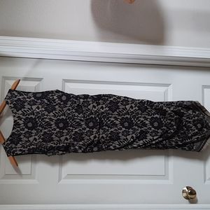 Dolce & Gabbana Black and Tan Lace Print Dress Size 46E. 10 USA